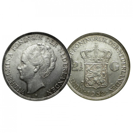 1932 * 2-1/2 (2,5) Gulden Silver Netherlands "Wilhelmina I" (KM 165) VF+
