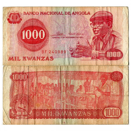 1976 * Banknote Angola 1000 Kwanzas "Agostinho Neto" (p113a) F+