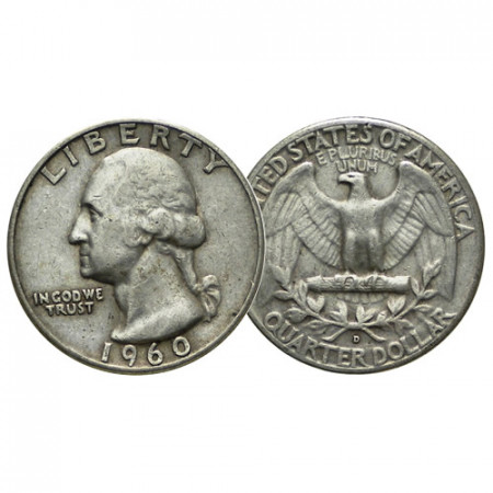 1960 D * Quarter Dollar (25 Cents) Silver United States "Washington Quarter" (KM 164) VF