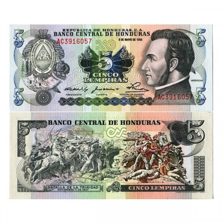 1980 * Banknote Honduras 5 Lempiras "José F Morazán Quezada" (p63a) UNC