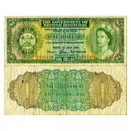 1967 * Banknote British Honduras - (Belize) 1 Dollar "Elizabeth II" (p28b) F+