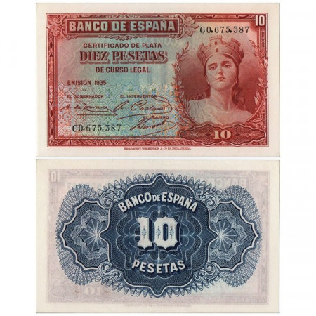 1935 (1936) * Banknote Spain 10 Pesetas "Woman" (p86a) aUNC