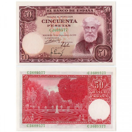 1951 (1956) * Banknote Spain 50 Pesetas "Santiago Rusiñol" (p141a) aUNC