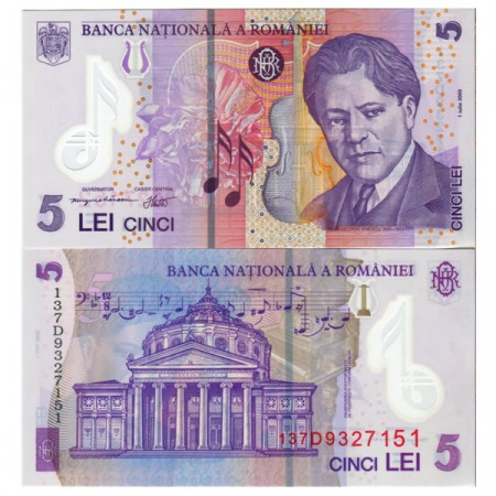 2013 * Polymer Banknote Romania 5 Lei "George Enescu" (p118f) UNC