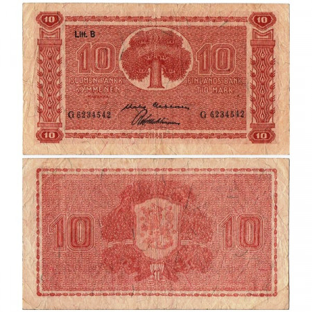 1945 (1948) B * Banknote Finland 10 Markkaa "Pine Tree - Litt. B" (p85) F+