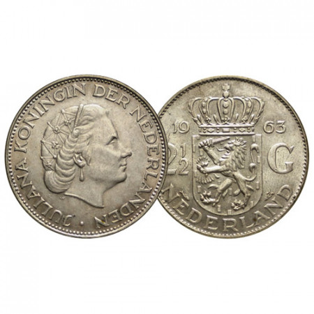 1963 * 2-1/2 (2,5) Gulden Silver Netherlands "Juliana" (KM 185) XF