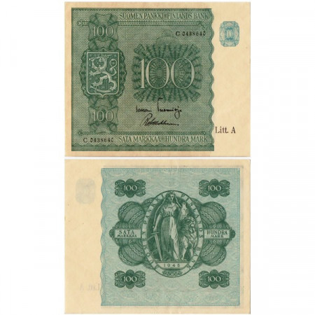 1945 A * Banknote Finland 100 Markkaa "Woman and Lion - Litt. A" (p80a) XF+