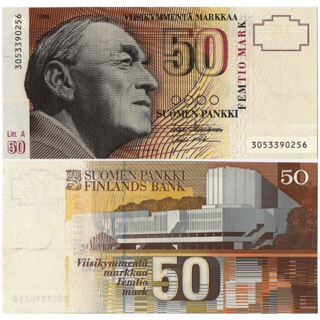 1986 (1991) A* Banknote Finland 50 Markkaa "Alvar Aalto - Litt. A" (p118) UNC