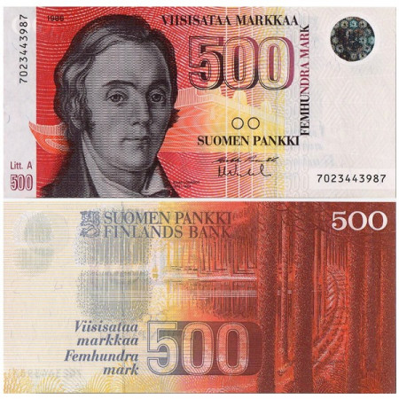 1986 (1991) A* Banknote Finland 500 Markkaa "Elias Lönnrot - Litt. A" (p120) UNC