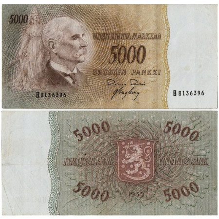1955 * Banknote Finland 5000 Markkaa "KJ Ståhlberg" (p94a) VF