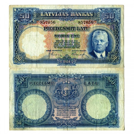 1934 * Banknote Latvia 50 Latu "K Ulmanis" (p20a) VF