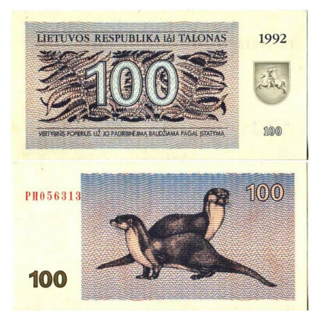 1992 * Banknote Lithuania 100 Talonas "Otters" (p42) UNC