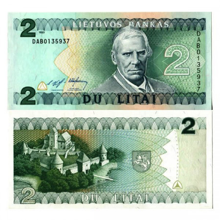 1993 * Banknote Lithuania 2 Litai "Bishop M Valancius" (p54a) UNC