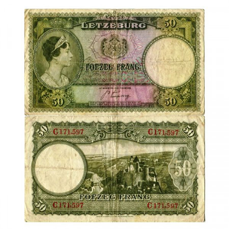ND (1944) * Banknote 50 Francs Luxembourg "Grand Duchess Charlotte" (p46a) F