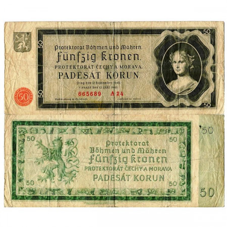 1940 * Banknote Bohemia and Moravia 50 Korun "Lady" (p5a) aVF