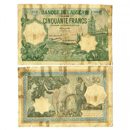 1936 * Banknote Algeria 50 Francs "French Administration" (p80a) VG