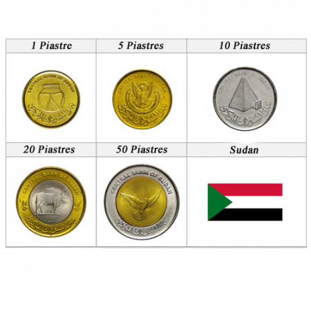 Mixed Years * Series 5 Coins Sudan "Piastre" UNC