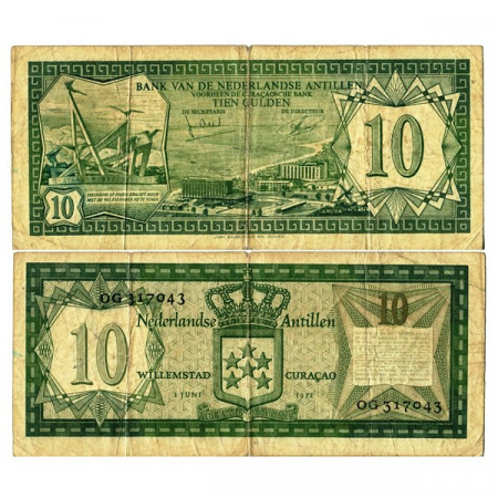 1972 * Banknote Netherlands Antilles 10 Gulden "Oranjestad Aruba" (p9b) F