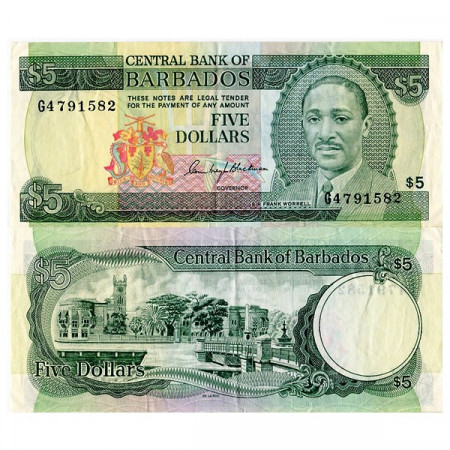 ND (1975) * Banknote Barbados 5 Dollars "Sir F Worrell" (p32a) VF+