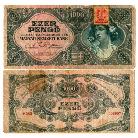 1945 * Banknote Hungary 1000 Pengo "Woman" (p118b) F