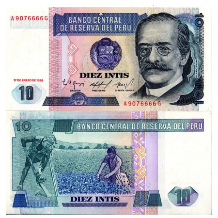 1986 * Banknote Peru 10 Intis "Ricardo Palma - TDLR" (p128) UNC