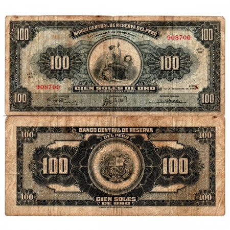 1962 * Banknote Peru 100 Soles de Oro "Liberty" (p90a) F