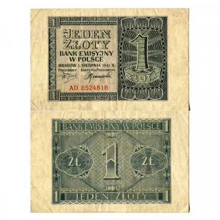 1941 * Banknote Poland 1 Zloty "German Occupation" (p99) VF