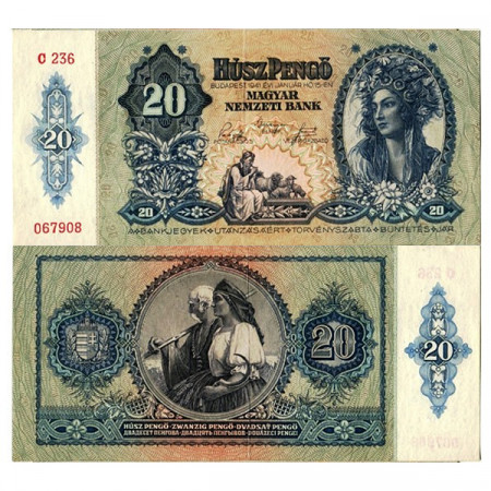 1941 * Banknote Hungary 20 Pengo "Girl" (p109) XF