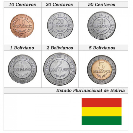 2012 * Series 6 Coins Bolivia "Bolivianos - Estado Plurinacional de Bolivia" UNC