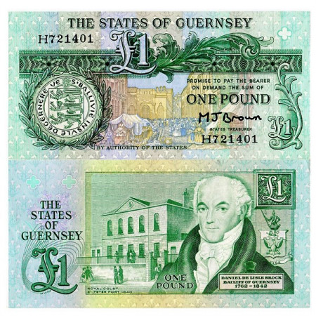 ND (1980-89) * Banknote Guernsey 1 Pound "D de Lisle Brock" (p48b) UNC