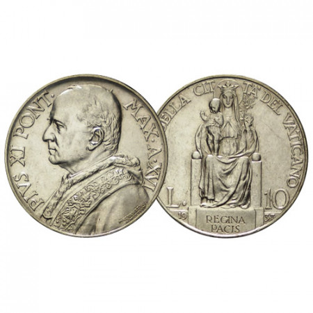 1937 XVI * 10 Lire Silver Vatican "Pius XI - Virgin Mary of Peace" (KM 8) XF