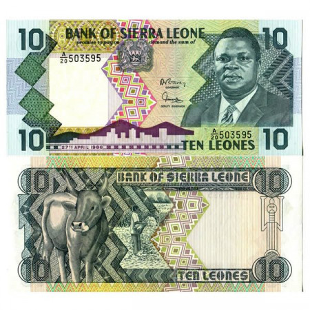 1988 * Banknote Sierra Leone 10 Leones "President Saidu Momoh" (p15) UNC