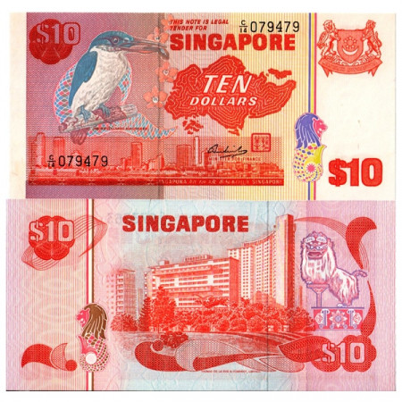 ND (1980) * Banknote Singapore 10 Dollars "White-Collared Kingfisher" (p11b) UNC