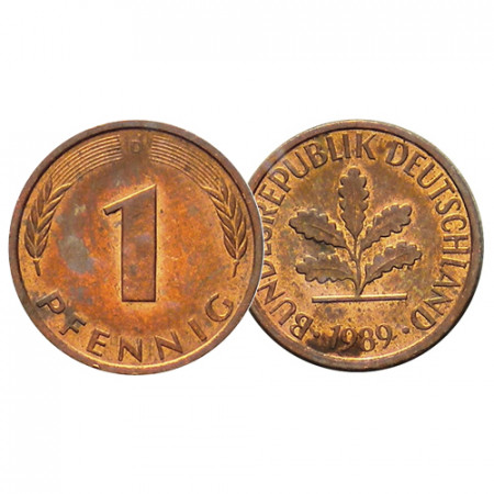 1989 D * 1 Pfennig GERMANY Federal "Oak Seedling" (KM 105) VF