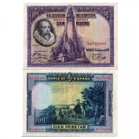 1928 * Banknote Spain 100 Pesetas "Miguel de Cervantes" (p76a) VF