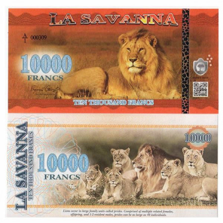 2016 * Banknote Polymer La Savanna 10.000 Francs "African Lion" UNC