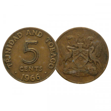 RY (1966-72) * 5 Cents Trinidad and Tobago "Coat of Arms" (KM 2) VF-CIRC