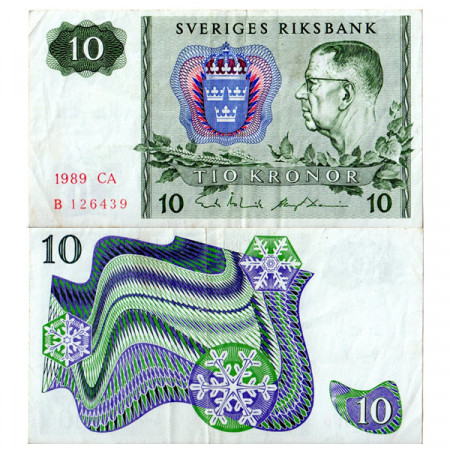 1989 * Banknote Sweden 10 Kronor "Kg Gustaf VI Adolf" (p52e) VF+