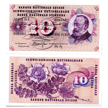 1968 * Banknote Switzerland 10 Franken "Gottfried Keller" (p45n) UNC