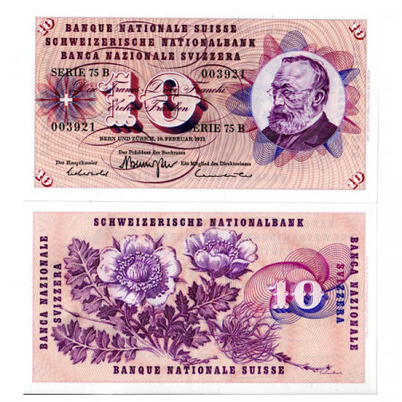 1971 * Banknote Switzerland 10 Franken "Gottfried Keller" (p45q) UNC