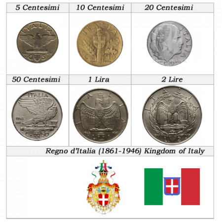 1936-43 * Series 6 Coins Italy Kingdom "Victor Emmanuel III - Impero" VF-XF