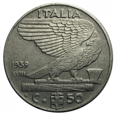 1939 XVIII * 50 Centesimi Italy Kingdom "Victor Emmanuel III - Impero" Non-Magnetic (KM 76a) av.VF