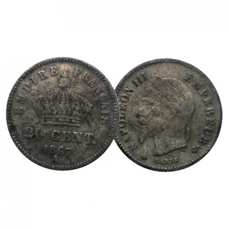 1867 A * 20 Centimes Silver France "Napoleon III - Paris" (KM 808.1) aVF