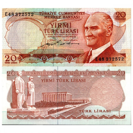 L.1970 (1974) * Banknote Turkey 20 Lira "Kemal Atatürk" (p187a) XF 