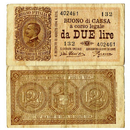 1921 (17/10) * Banknote Italy Kingdom 2 Lire "Victor Emmanuel III" Buono di Cassa BC.34 (p37c) VF