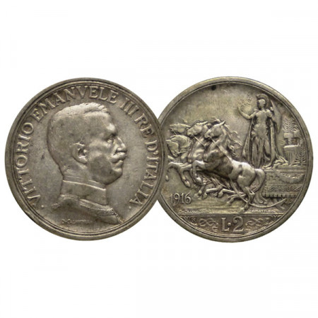 1916 * 2 Lire Silver Italy "Victor Emmanuel III - Quadriga Briosa" (KM 55) VF