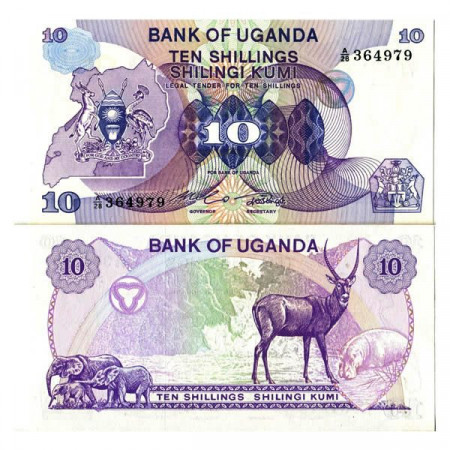 ND (1982) * Banknote Uganda 10 Shillings "Wildlife" (p16) UNC