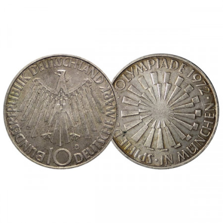 1972 D * 10 Deutsche Mark Silver GERMANY "Olympic Games Munich '72" (KM 134.1) XF