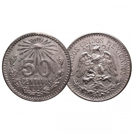 1943 M * 50 Centavos Silver Mexico "Radiant Cap" (KM 447) XF