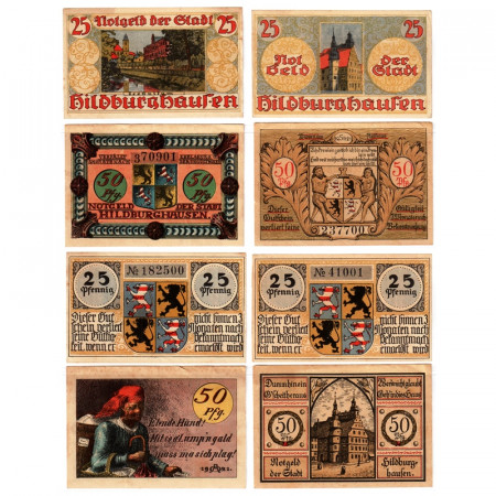 1921 * Set 4 Notgeld Germany 25 . 50 Pfennig "Thuringia - Hildburghausen" (608)